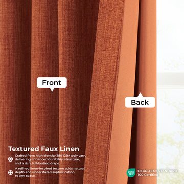 Desert Orange Textured Faux Linen Room Darkening Curtain