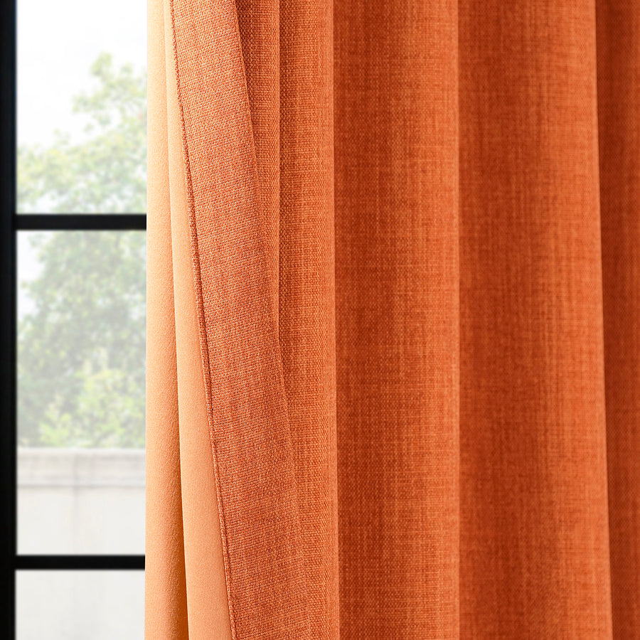 Desert Orange Textured Faux Linen Room Darkening Curtain