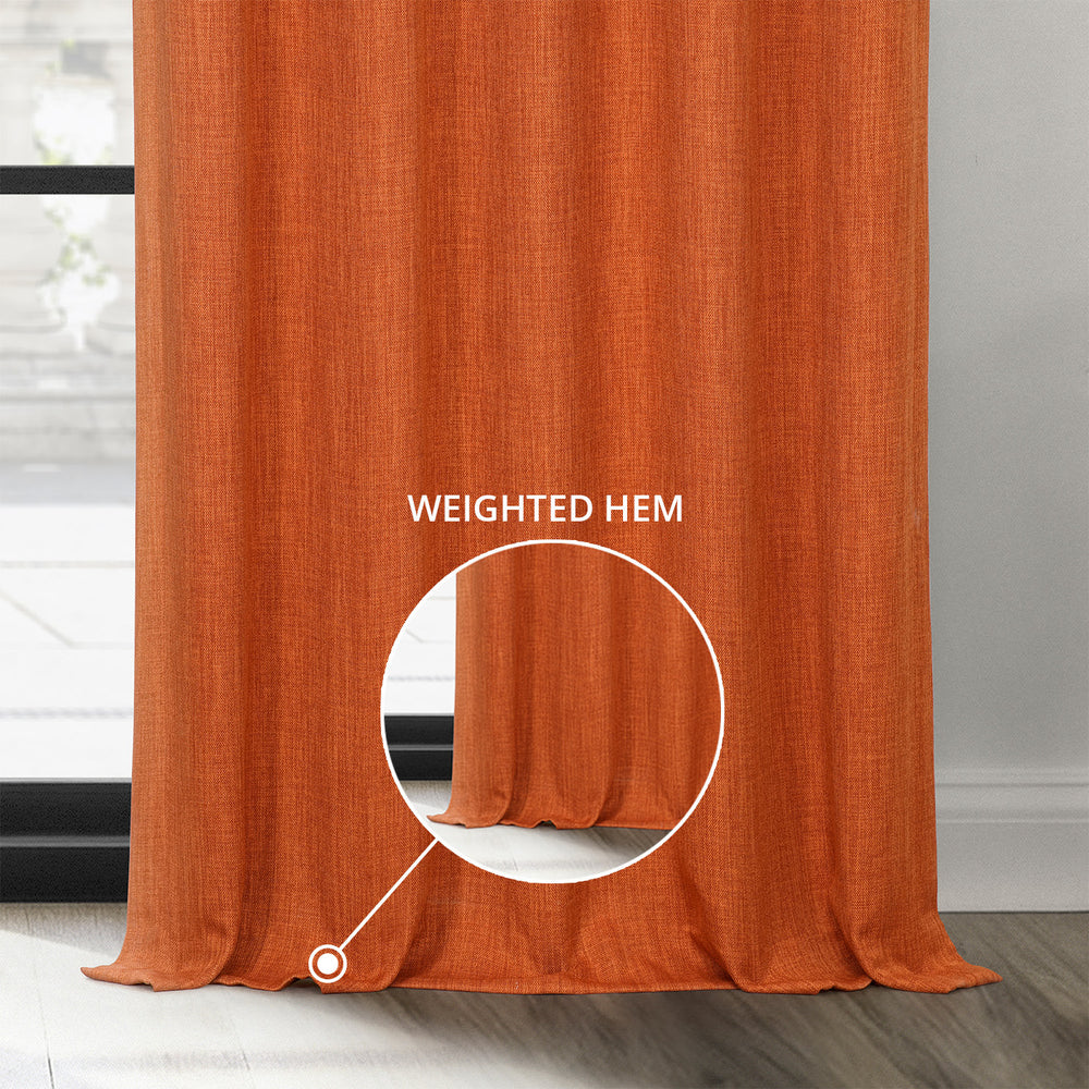 Desert Orange Textured Faux Linen Custom Curtain