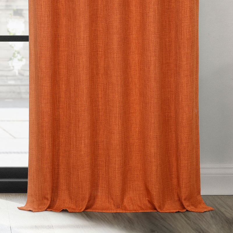 Desert Orange Textured Faux Linen Custom Curtain