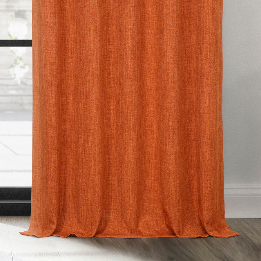 Desert Orange Textured Faux Linen Custom Curtain
