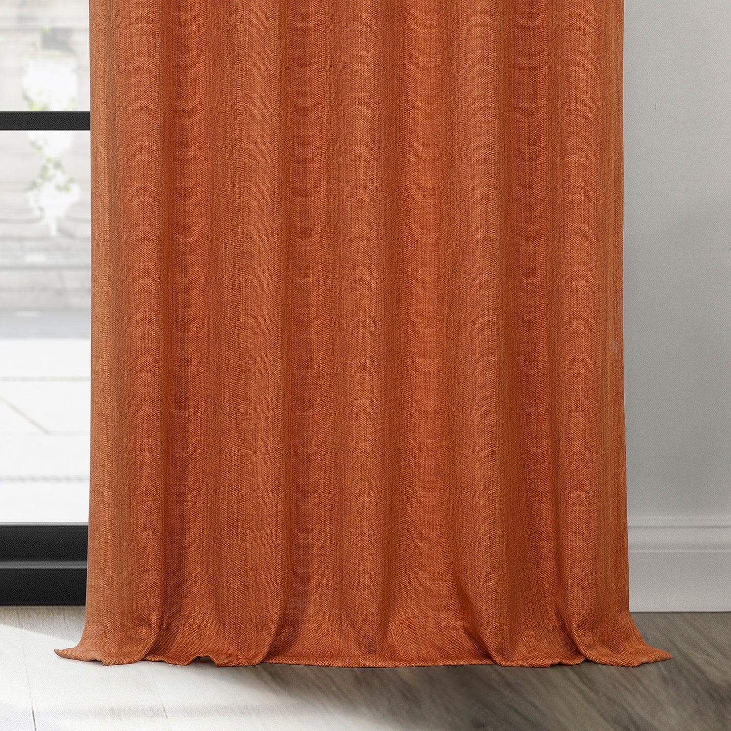 Desert Orange Textured Faux Linen Room Darkening Curtain