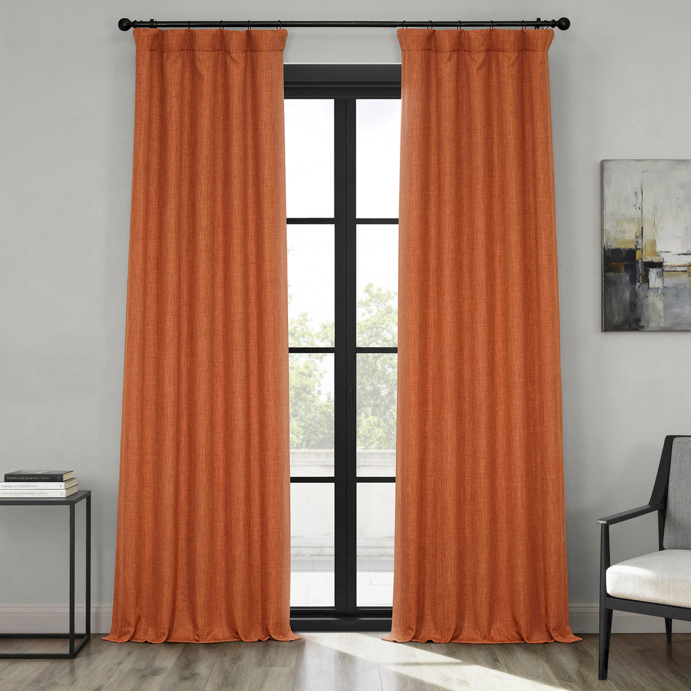Desert Orange Textured Faux Linen Room Darkening Curtain