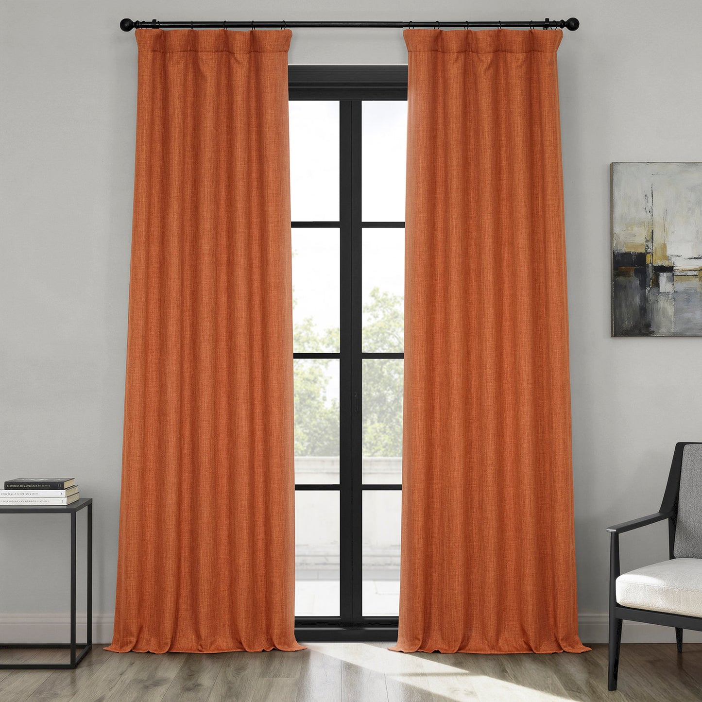Desert Orange Textured Faux Linen Room Darkening Curtain