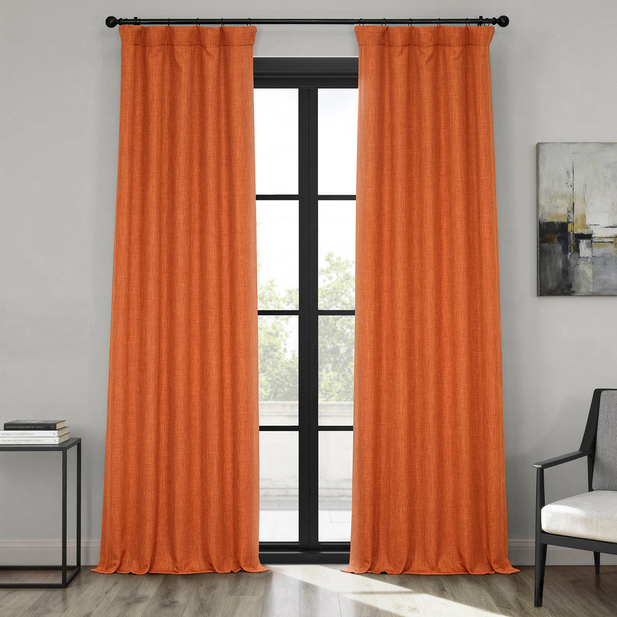 Desert Orange Textured Faux Linen Room Darkening Curtain