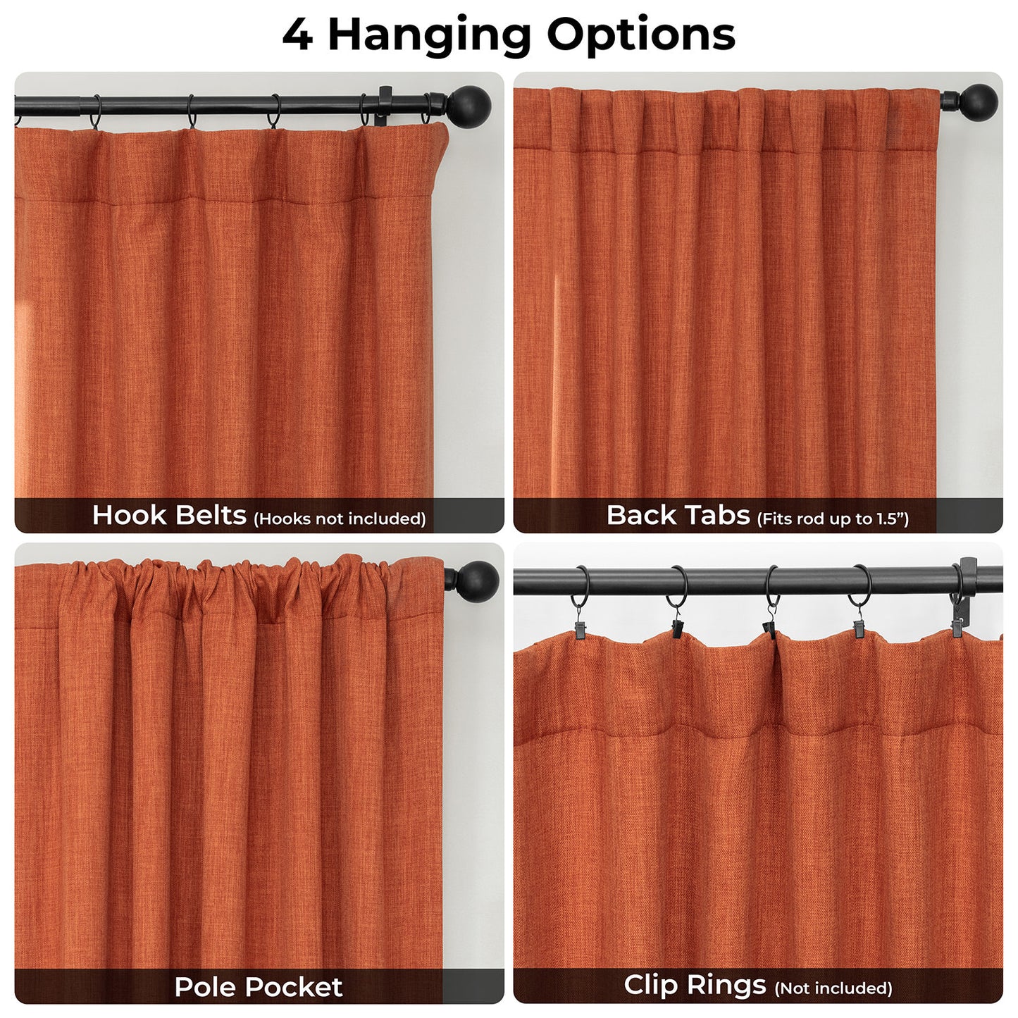Desert Orange Textured Faux Linen Room Darkening Curtain