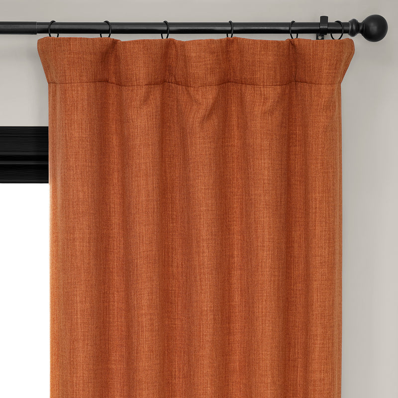 Desert Orange Textured Faux Linen Room Darkening Curtain