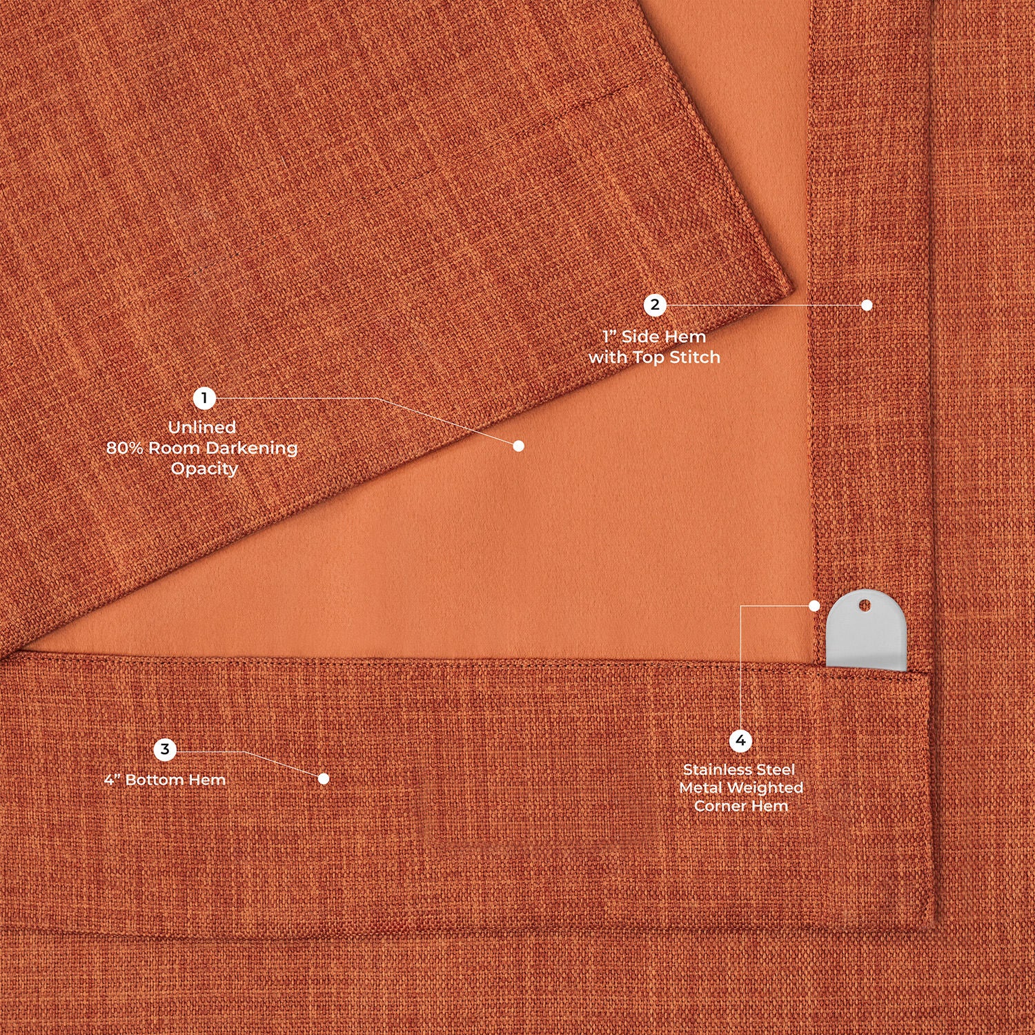 Desert Orange Textured Faux Linen Room Darkening Curtain