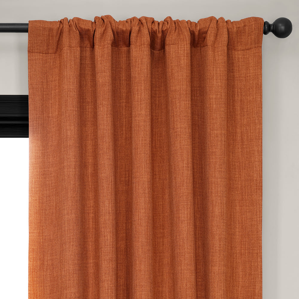Desert Orange Textured Faux Linen Room Darkening Curtain