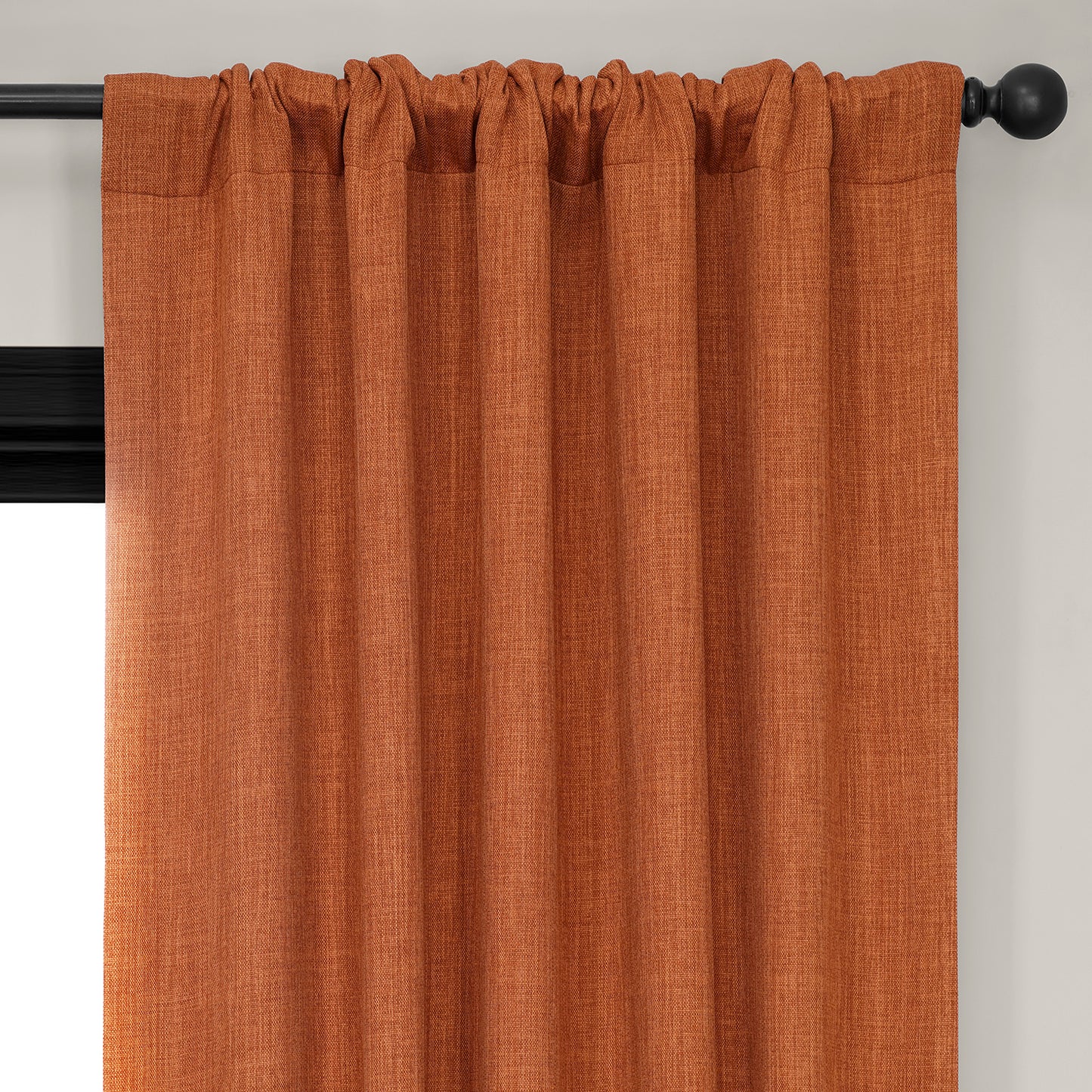 Desert Orange Textured Faux Linen Room Darkening Curtain