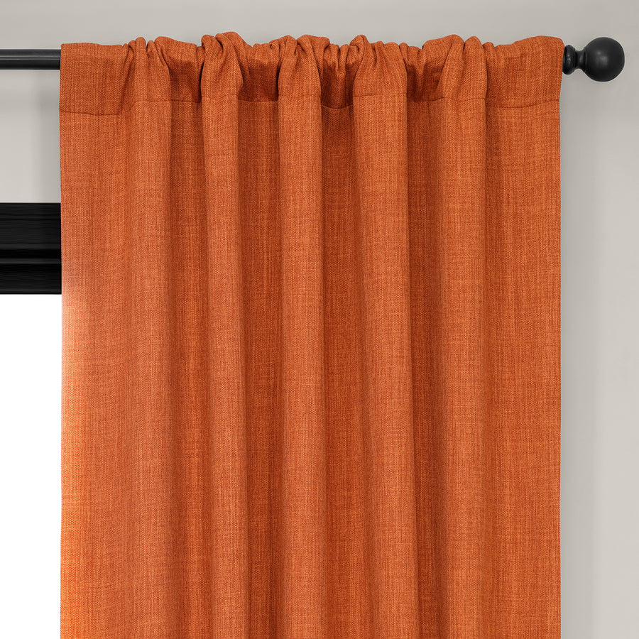 Desert Orange Textured Faux Linen Room Darkening Curtain