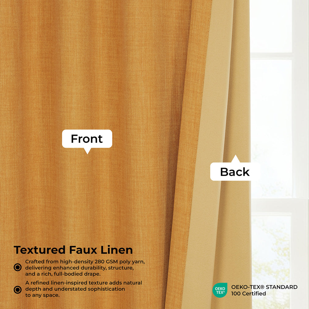 Dandelion Gold Extra Wide Textured Faux Linen Room Darkening Curtain