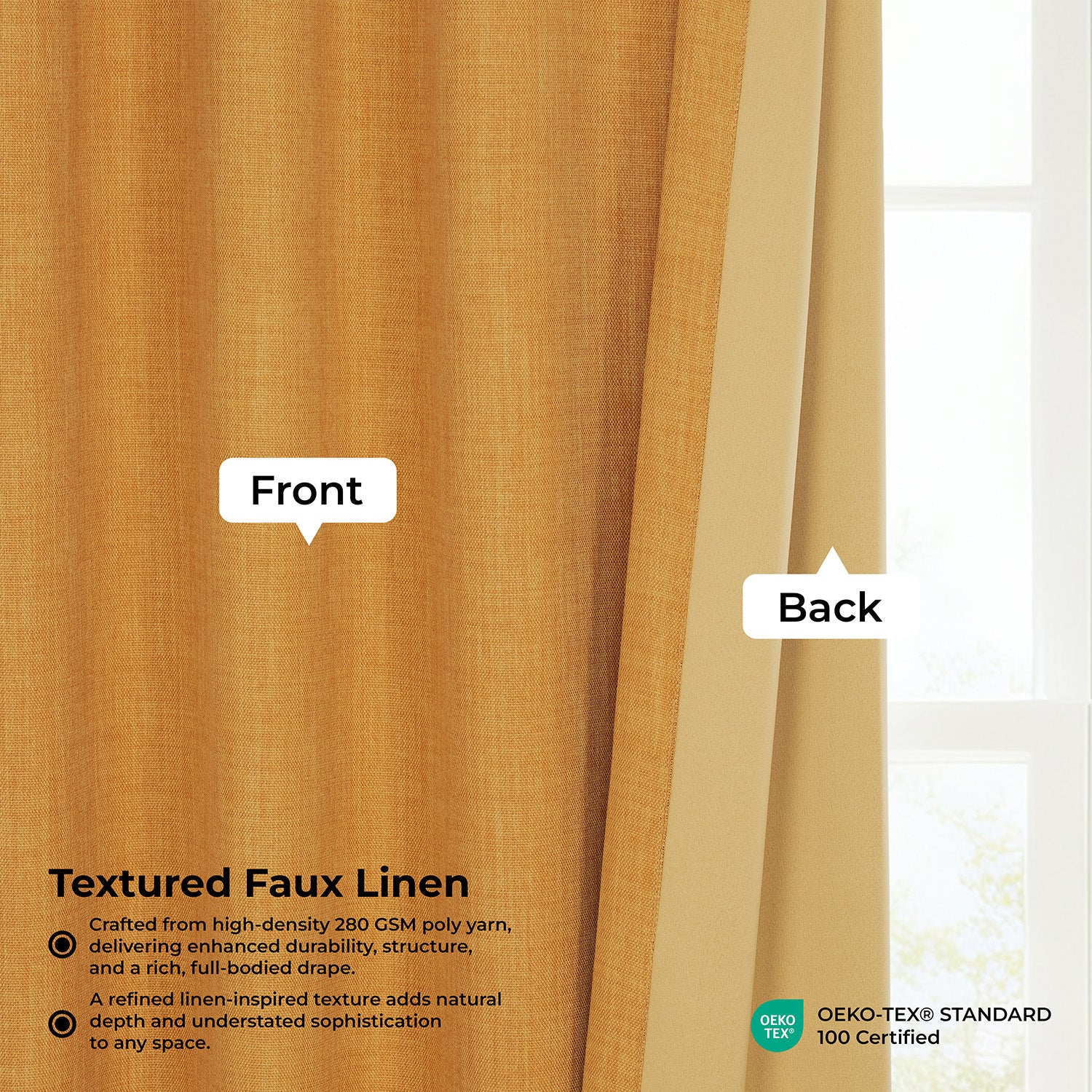 Dandelion Gold Extra Wide Textured Faux Linen Room Darkening Curtain