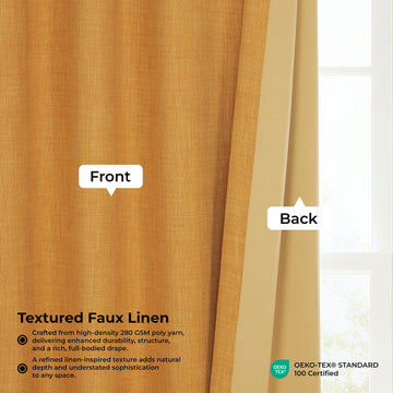 Dandelion Gold Extra Wide Textured Faux Linen Room Darkening Curtain