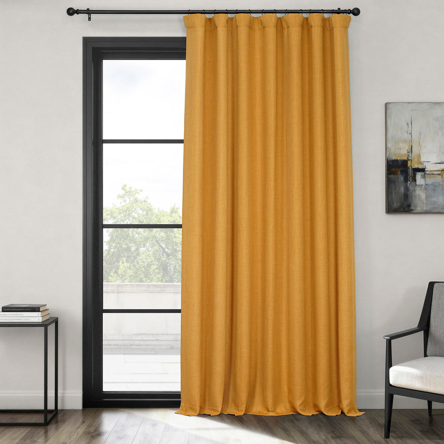 Dandelion Gold Extra Wide Textured Faux Linen Room Darkening Curtain