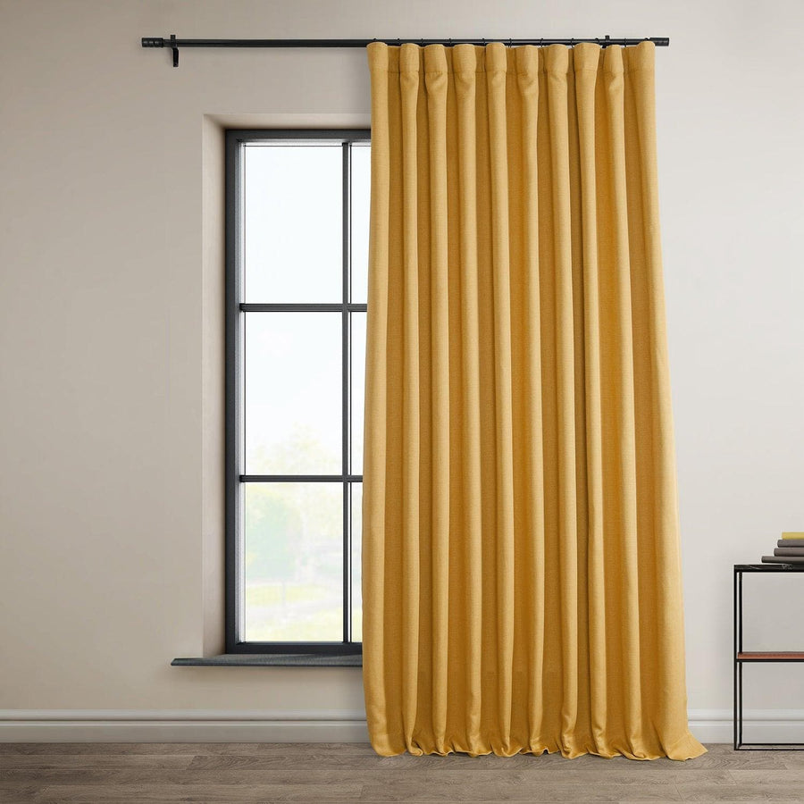 Dandelion Gold Extra Wide Textured Faux Linen Room Darkening Curtain - HalfPriceDrapes.com