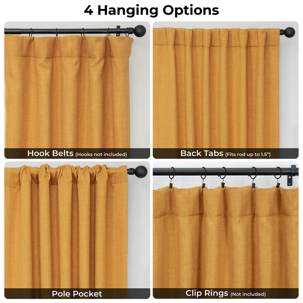 Dandelion Gold Extra Wide Textured Faux Linen Room Darkening Curtain
