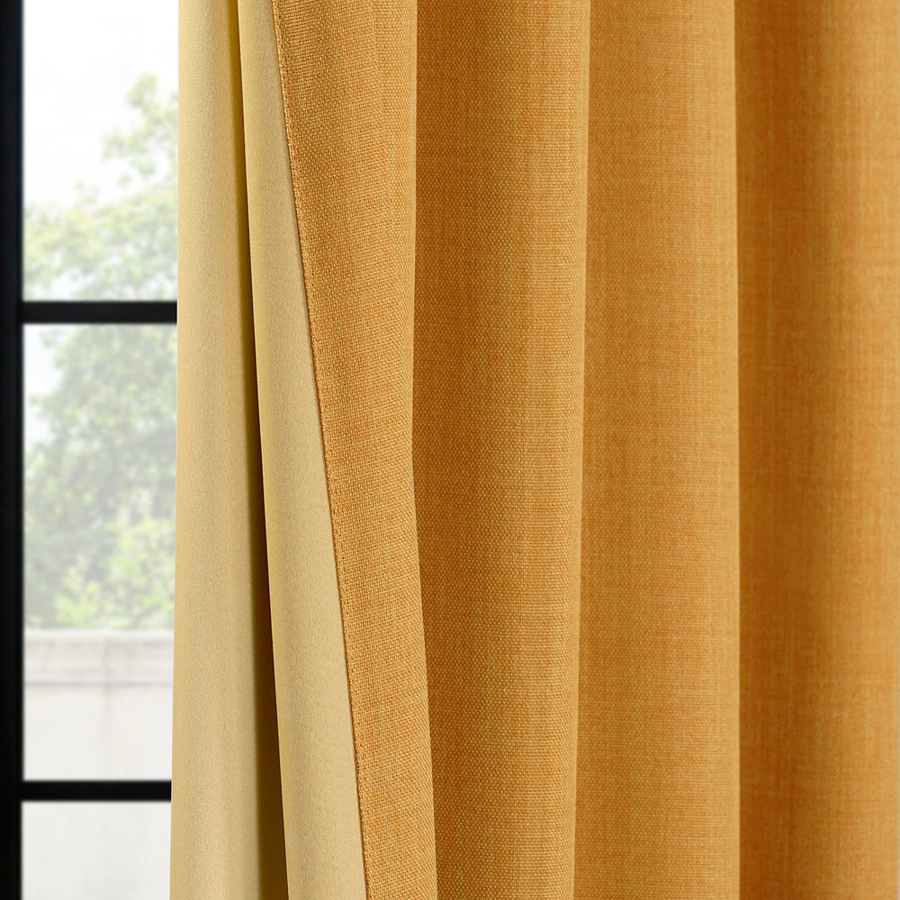 Dandelion Gold Grommet Textured Faux Linen Room Darkening Curtain