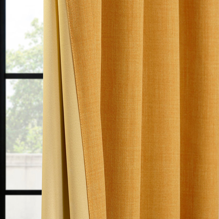 Dandelion Gold Grommet Textured Faux Linen Room Darkening Curtain