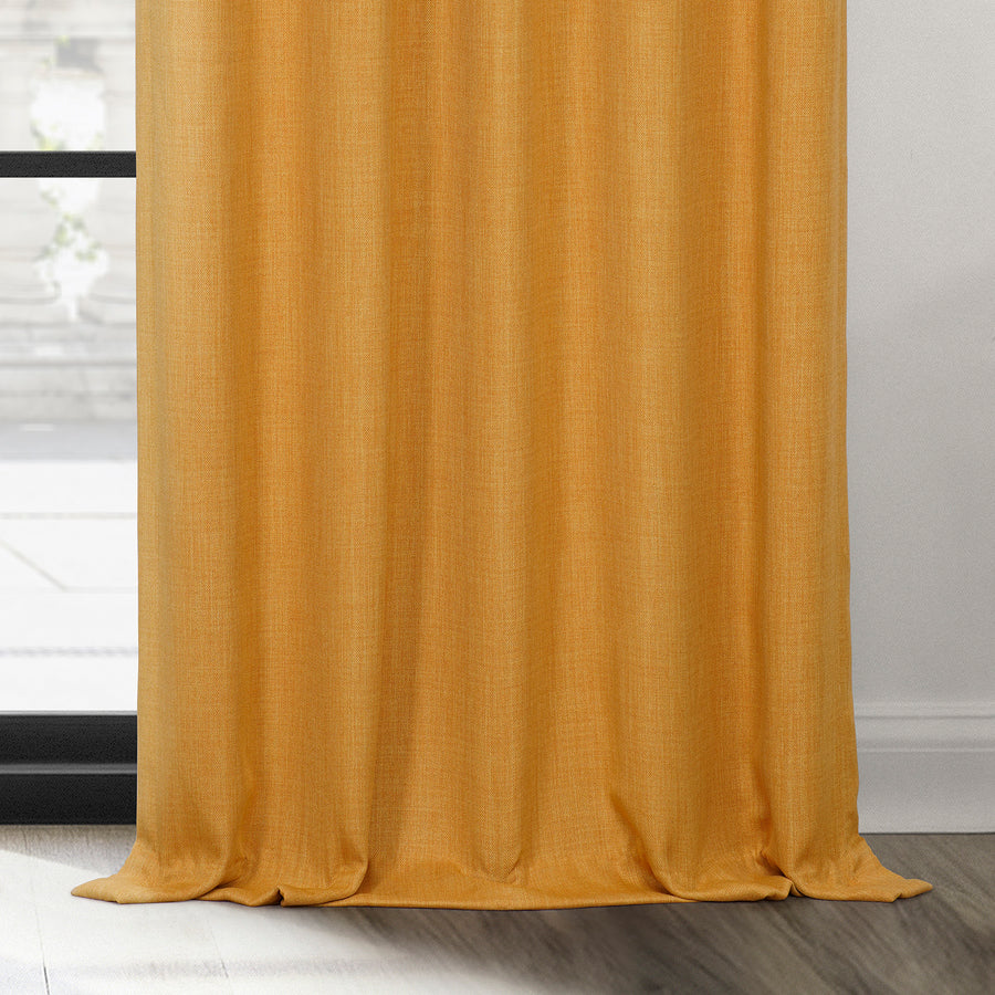 Dandelion Gold Grommet Textured Faux Linen Room Darkening Curtain