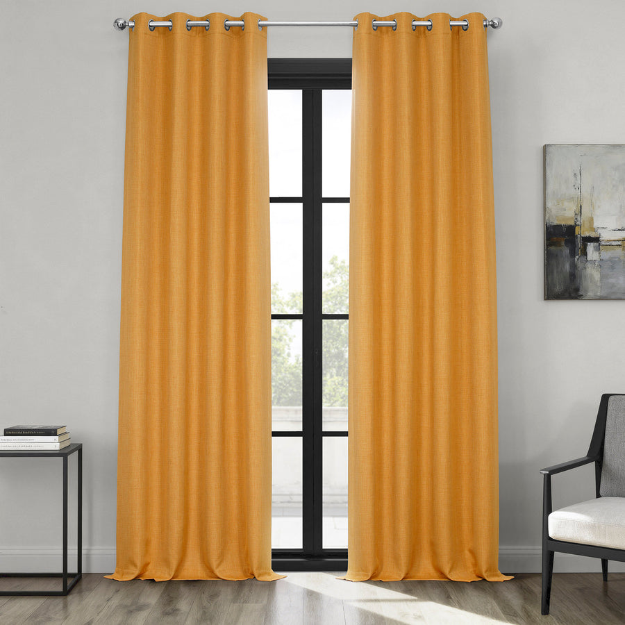 Dandelion Gold Grommet Textured Faux Linen Room Darkening Curtain