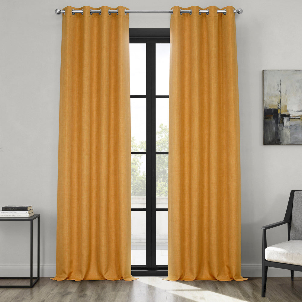 Dandelion Gold Grommet Textured Faux Linen Room Darkening Curtain
