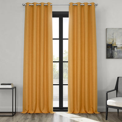 Dandelion Gold Grommet Textured Faux Linen Room Darkening Curtain