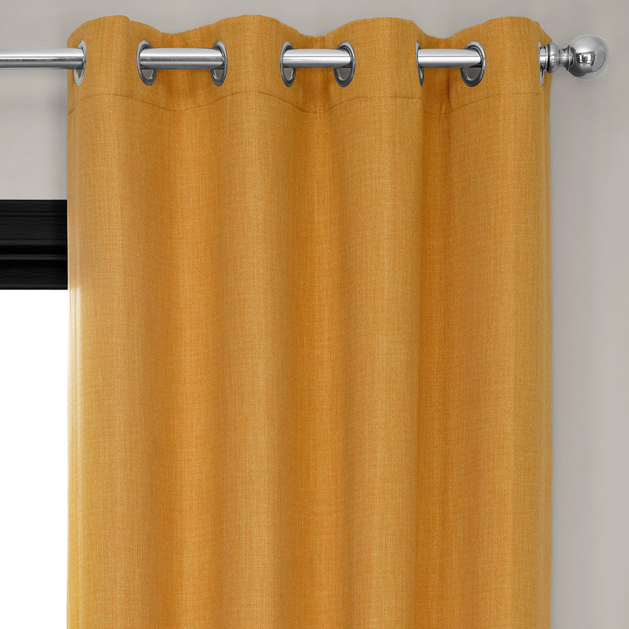Dandelion Gold Grommet Textured Faux Linen Room Darkening Curtain