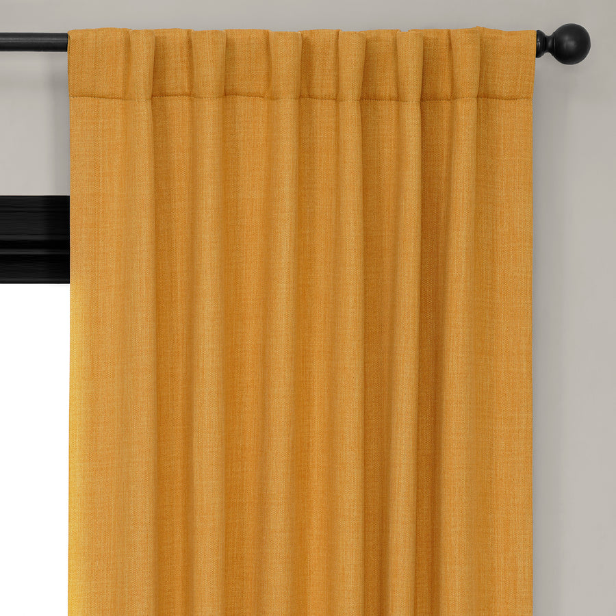Dandelion Gold Textured Faux Linen Room Darkening Curtain