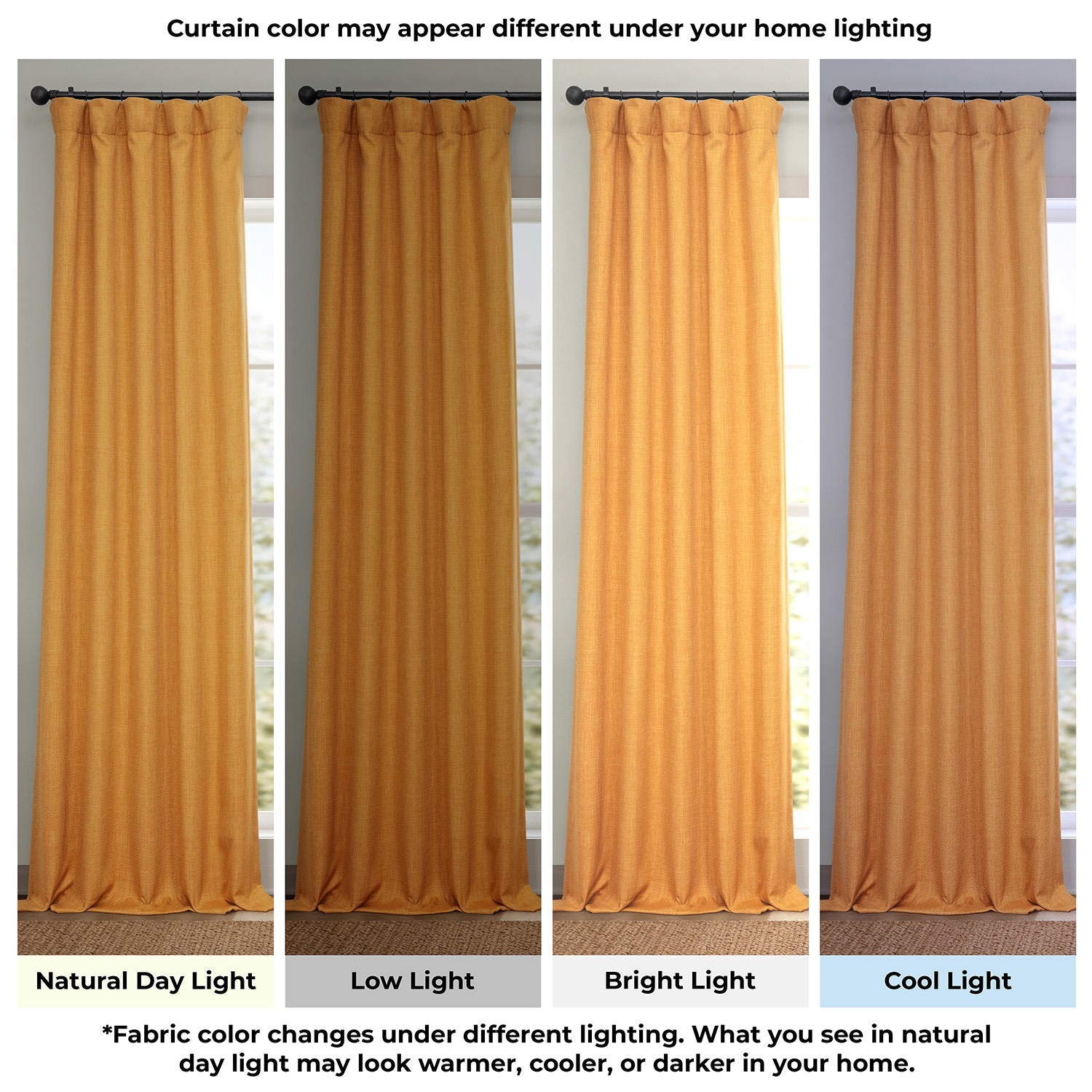 Dandelion Gold Textured Faux Linen Room Darkening Curtain
