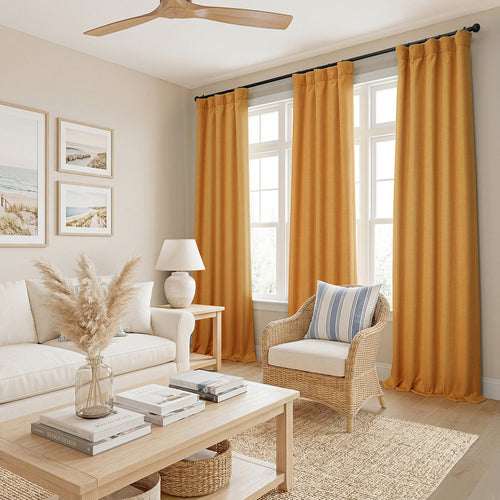Dandelion Gold Textured Faux Linen Custom Curtain