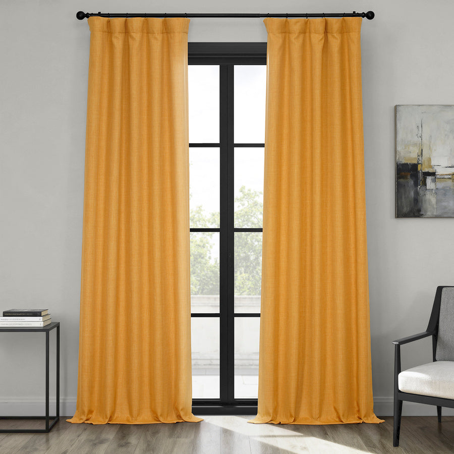 Dandelion Gold Textured Faux Linen Room Darkening Curtain