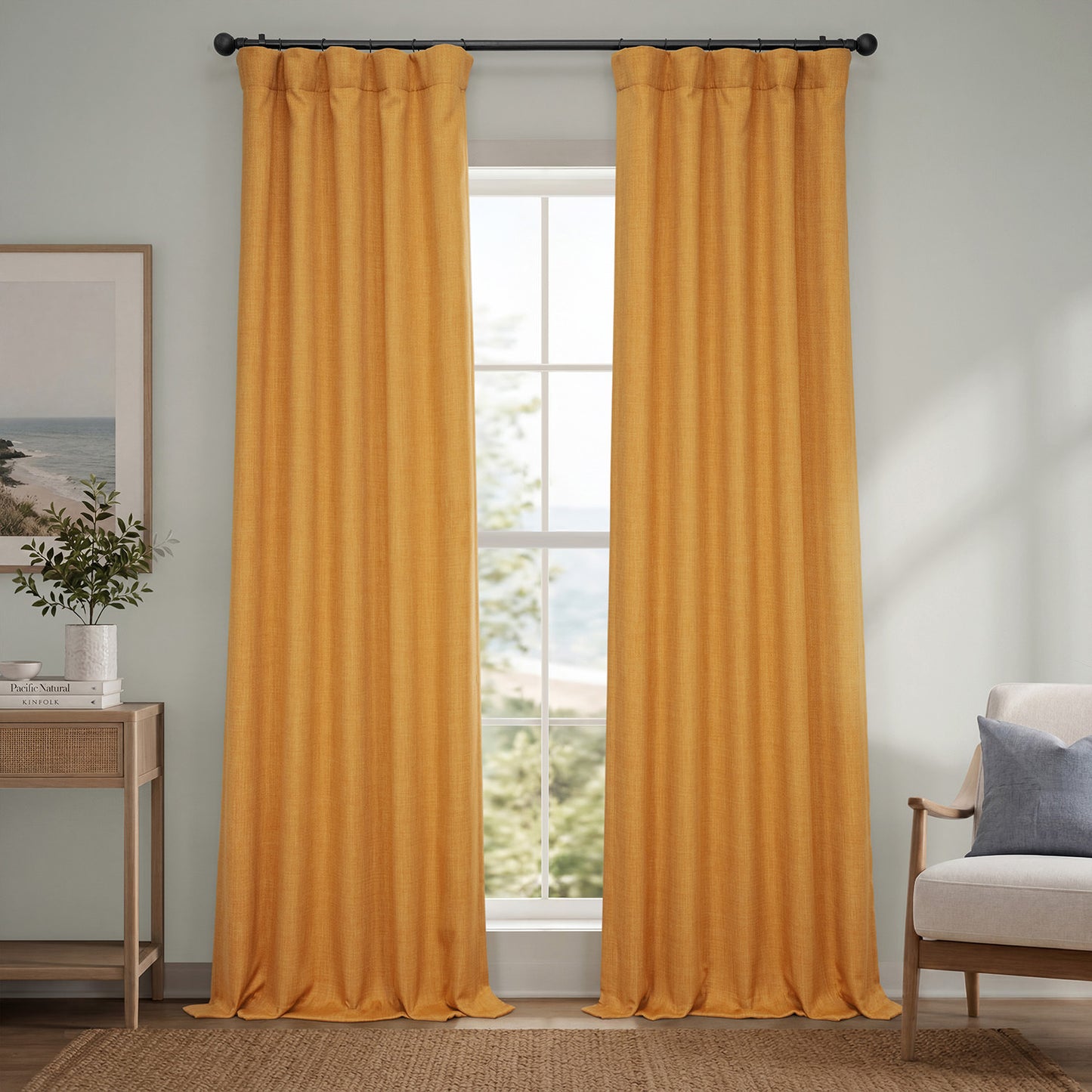 Dandelion Gold Textured Faux Linen Room Darkening Curtain