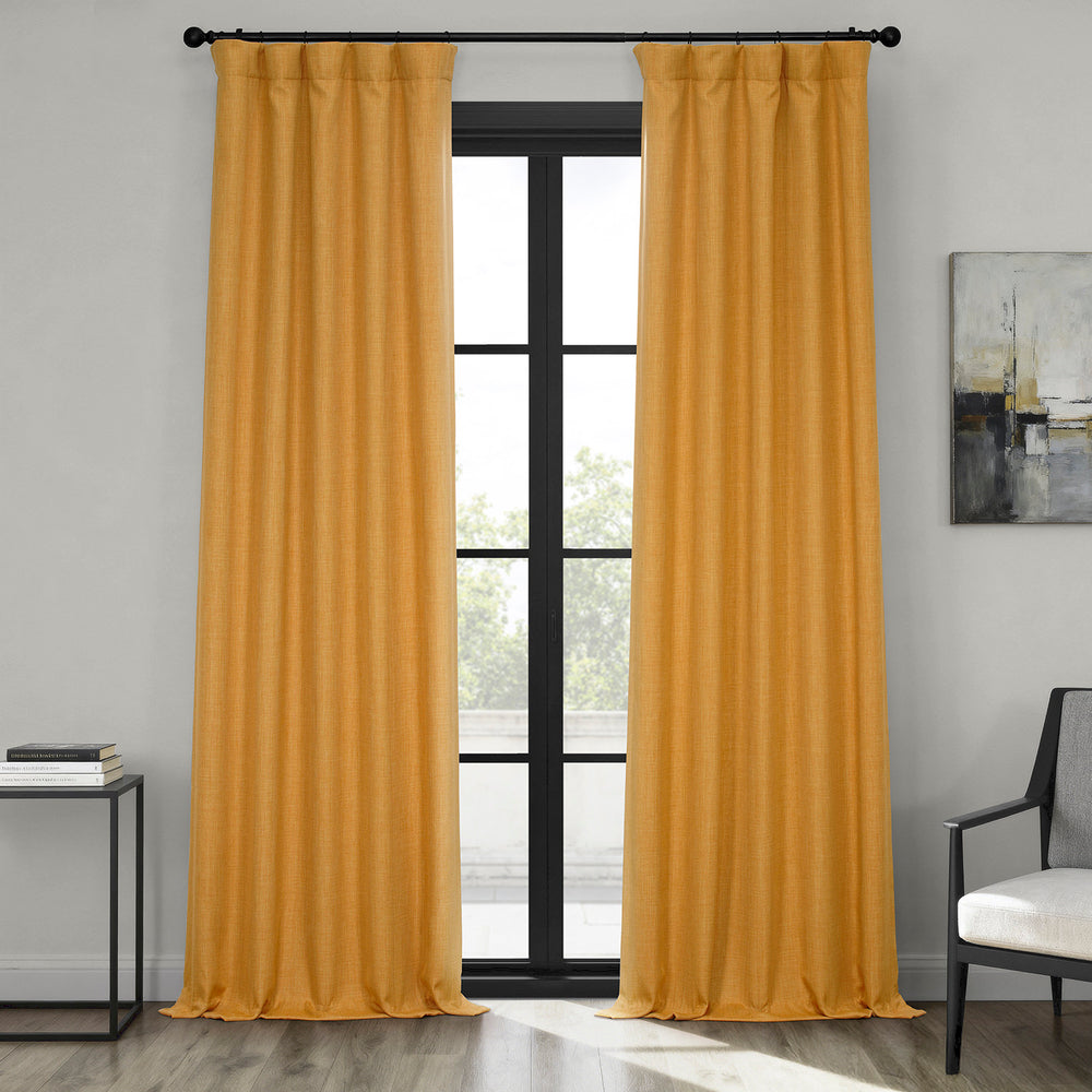 Dandelion Gold Textured Faux Linen Room Darkening Curtain