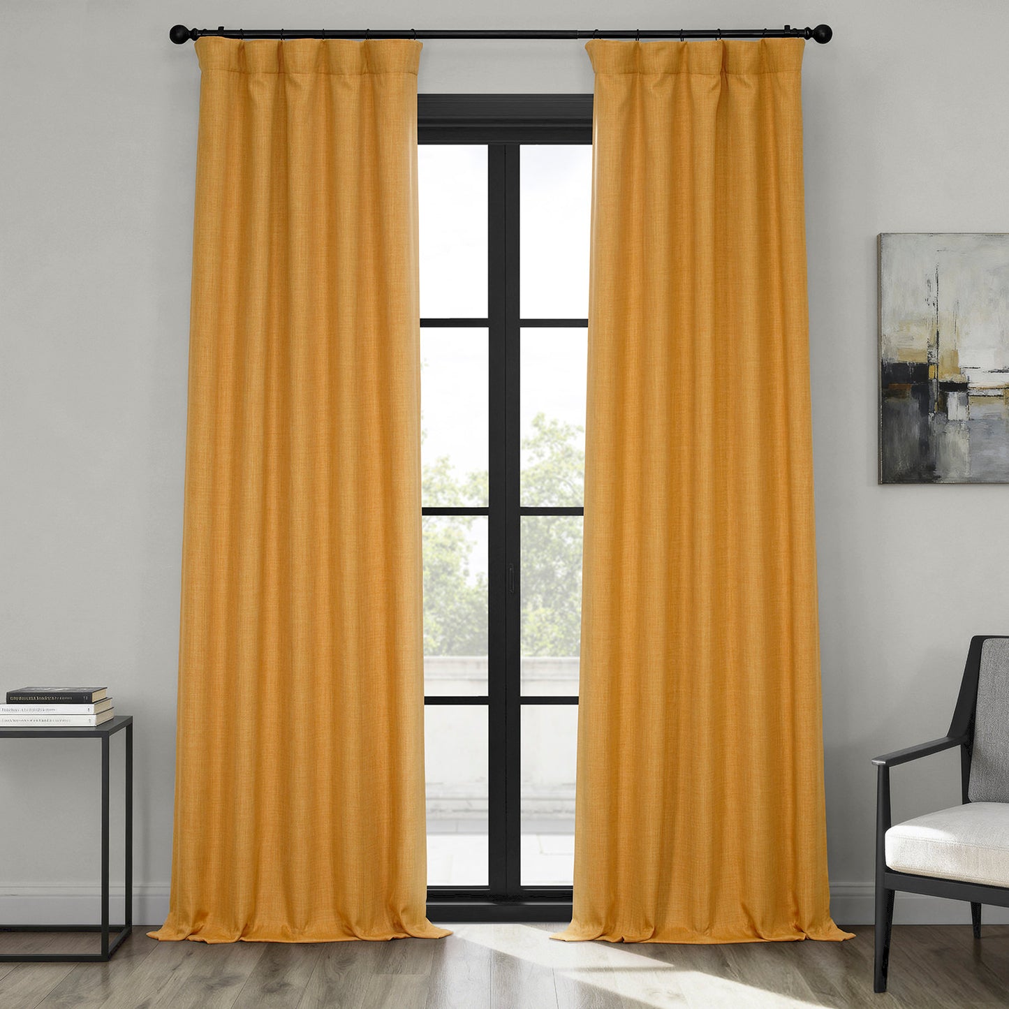 Dandelion Gold Textured Faux Linen Room Darkening Curtain
