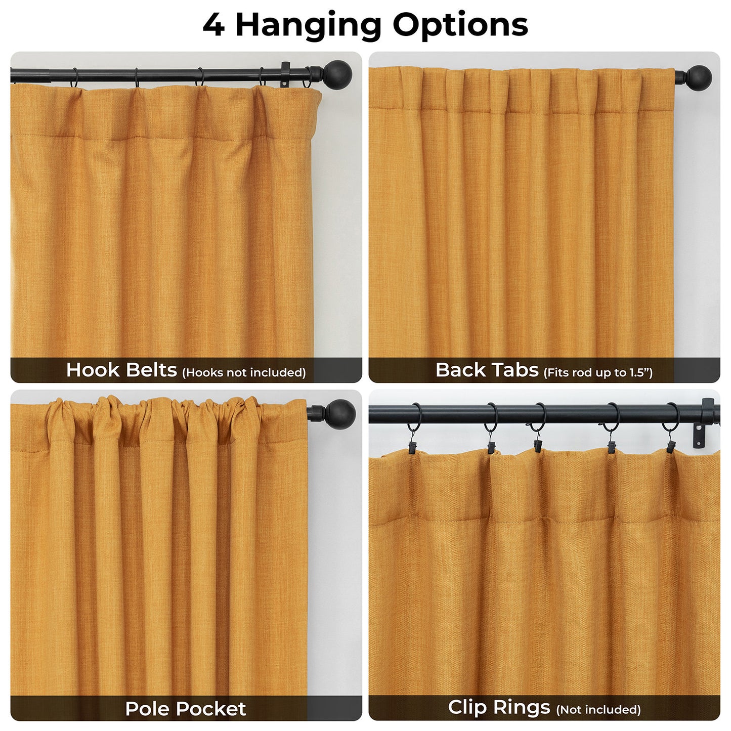 Dandelion Gold Textured Faux Linen Room Darkening Curtain