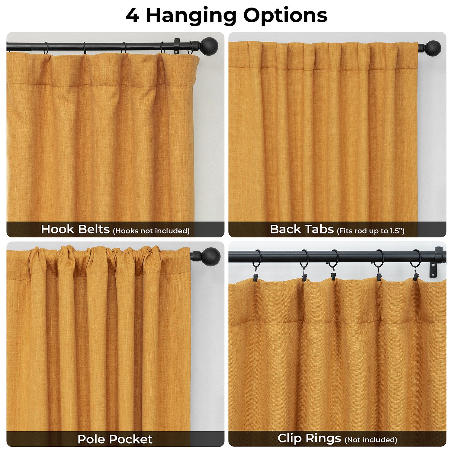 Dandelion Gold Textured Faux Linen Room Darkening Curtain