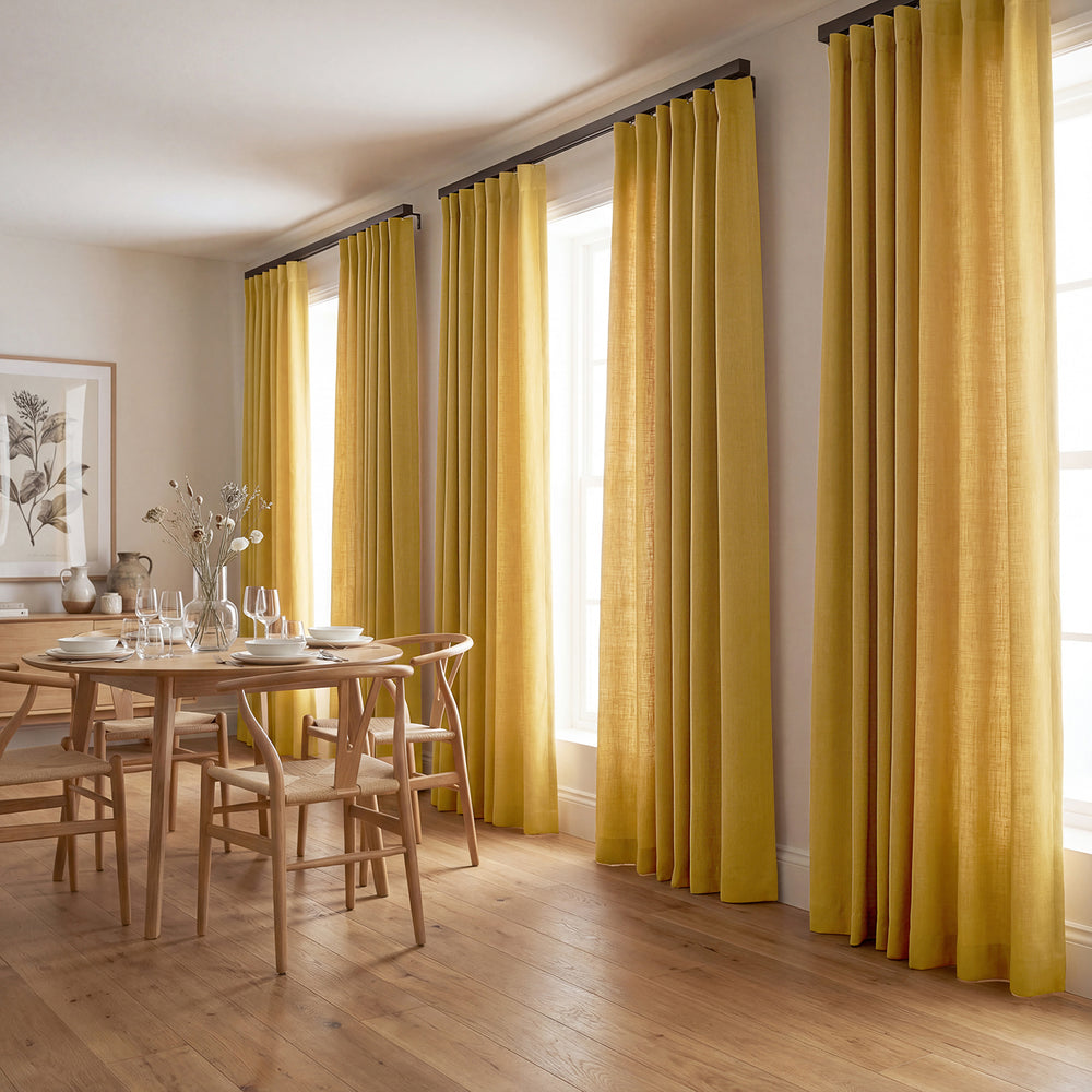 Dandelion Gold Textured Faux Linen Custom Curtain