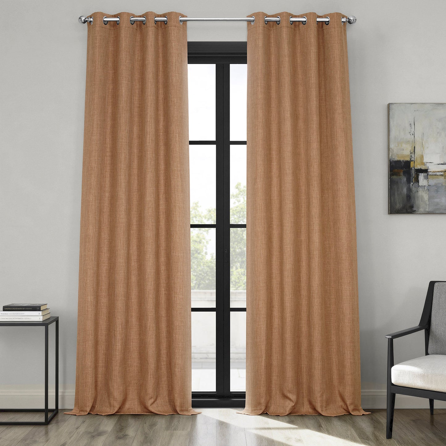 Butterscotch Grommet Textured Faux Linen Room Darkening Curtain