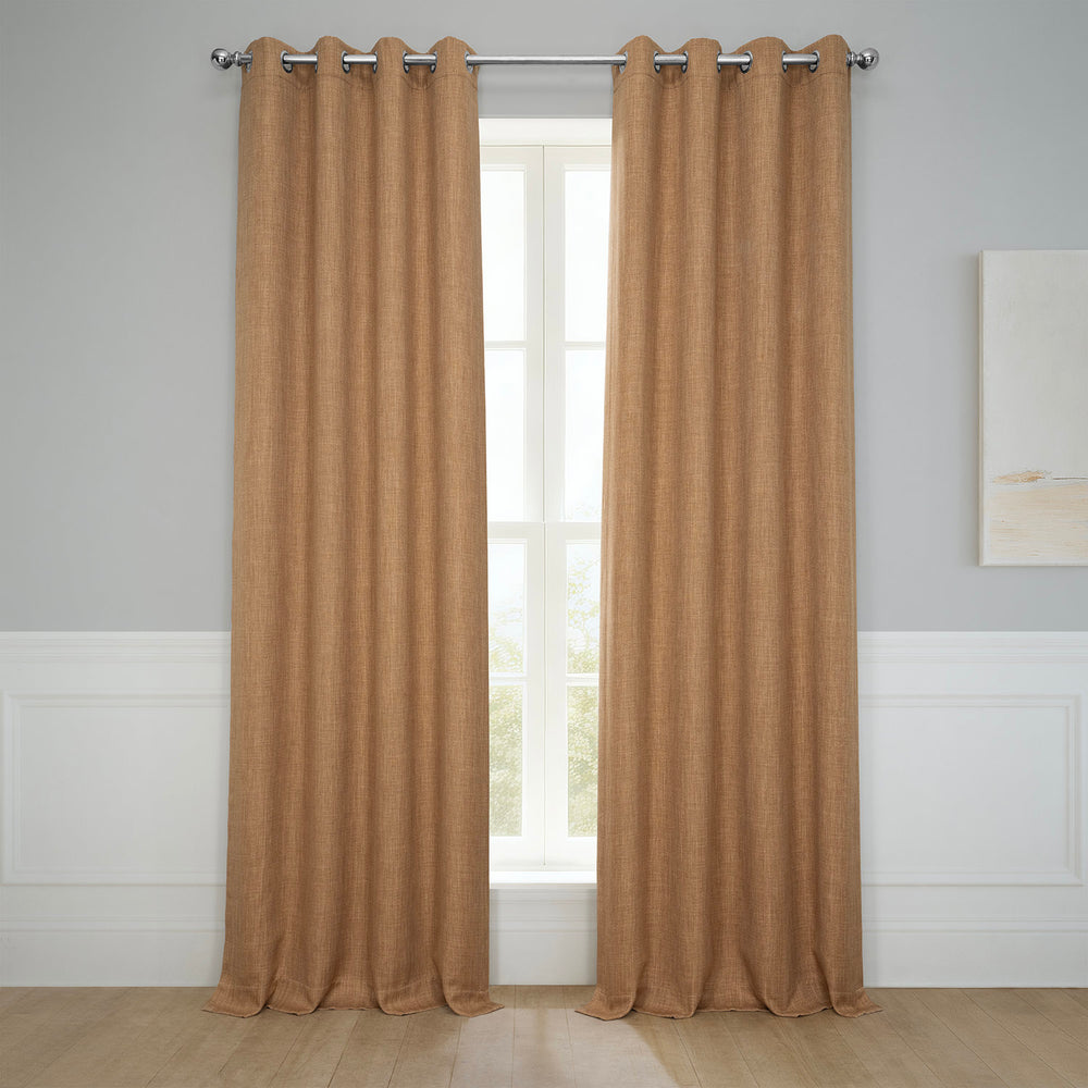 Butterscotch Grommet Textured Faux Linen Room Darkening Curtain