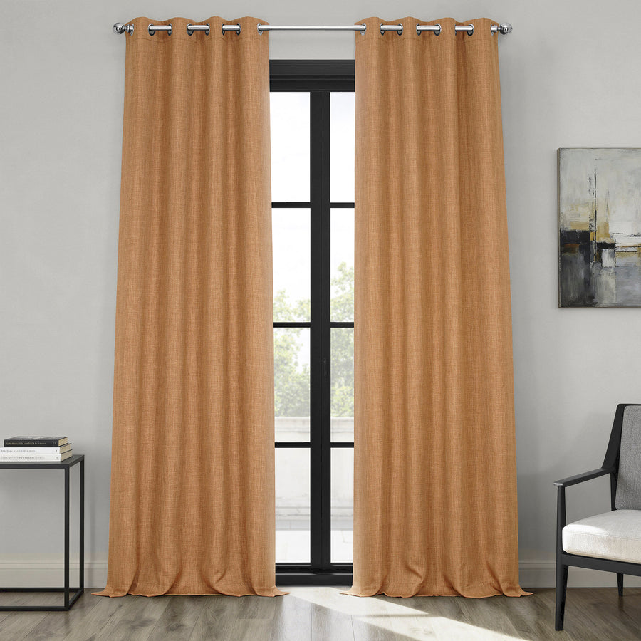 Butterscotch Grommet Textured Faux Linen Room Darkening Curtain