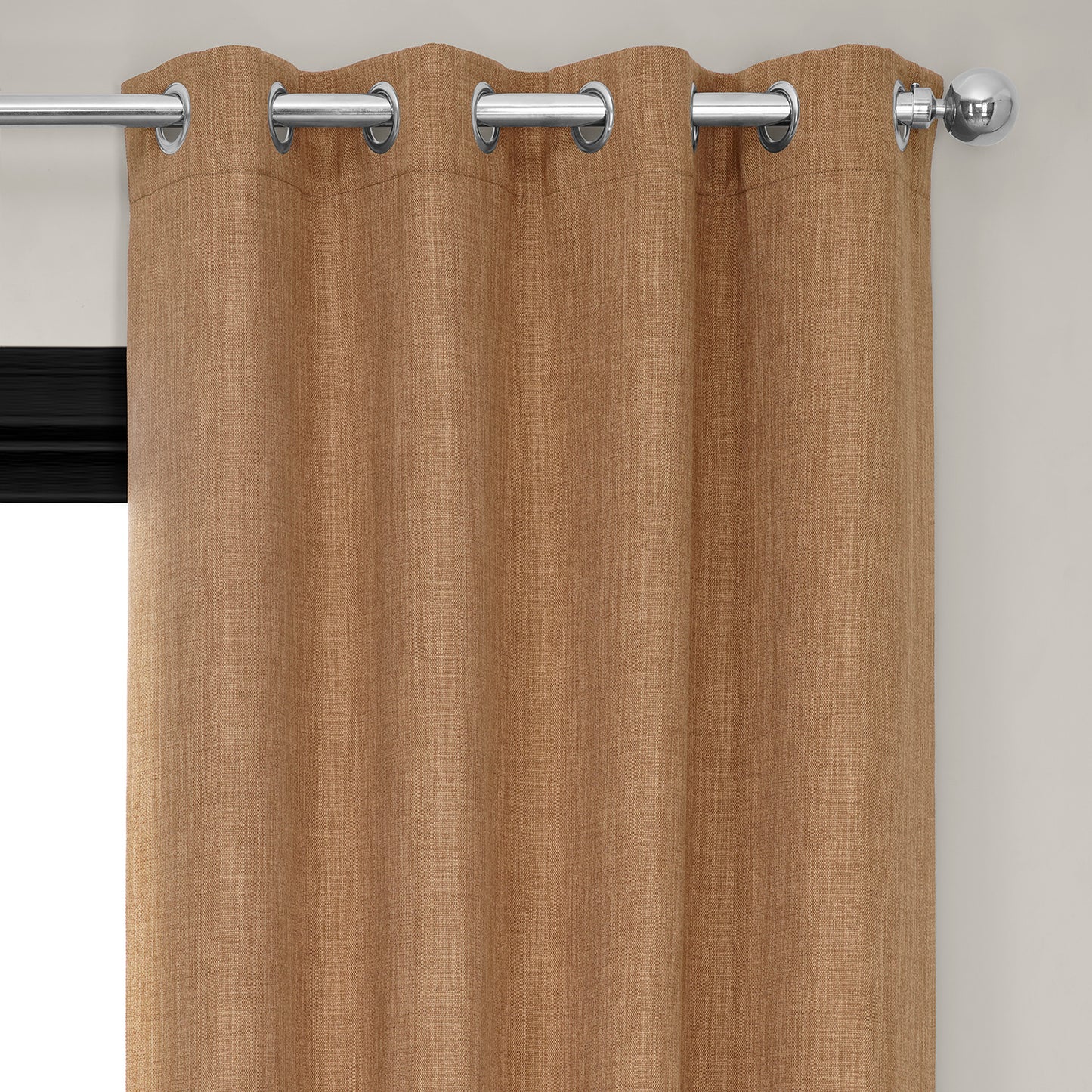 Butterscotch Grommet Textured Faux Linen Room Darkening Curtain