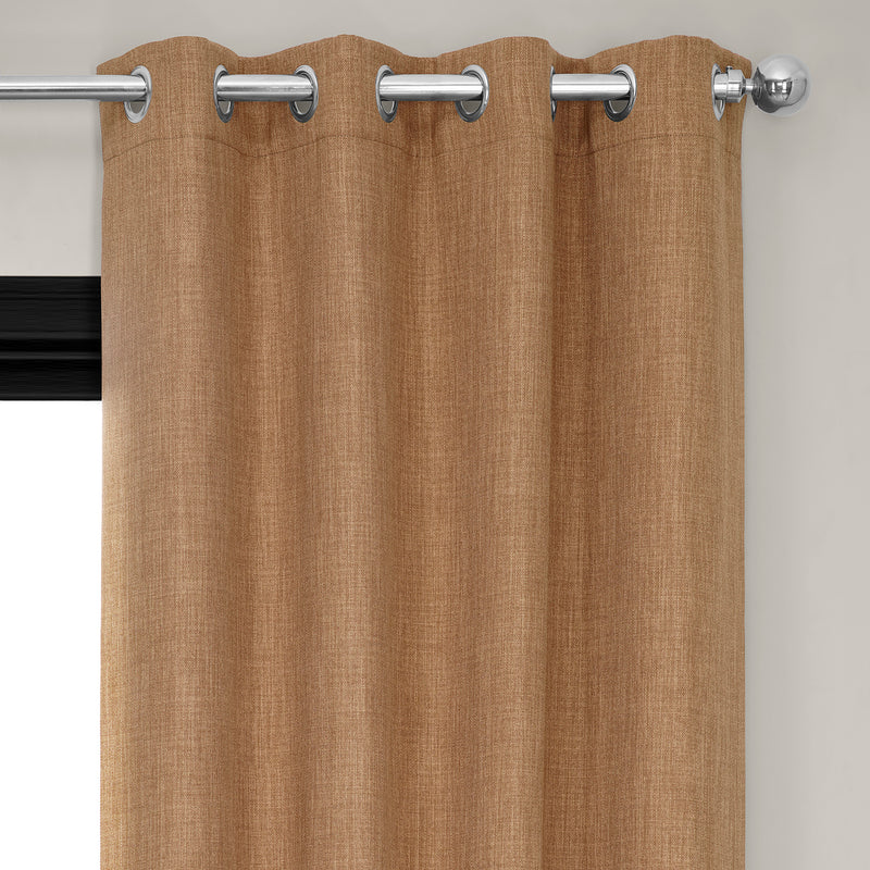Butterscotch Grommet Textured Faux Linen Room Darkening Curtain