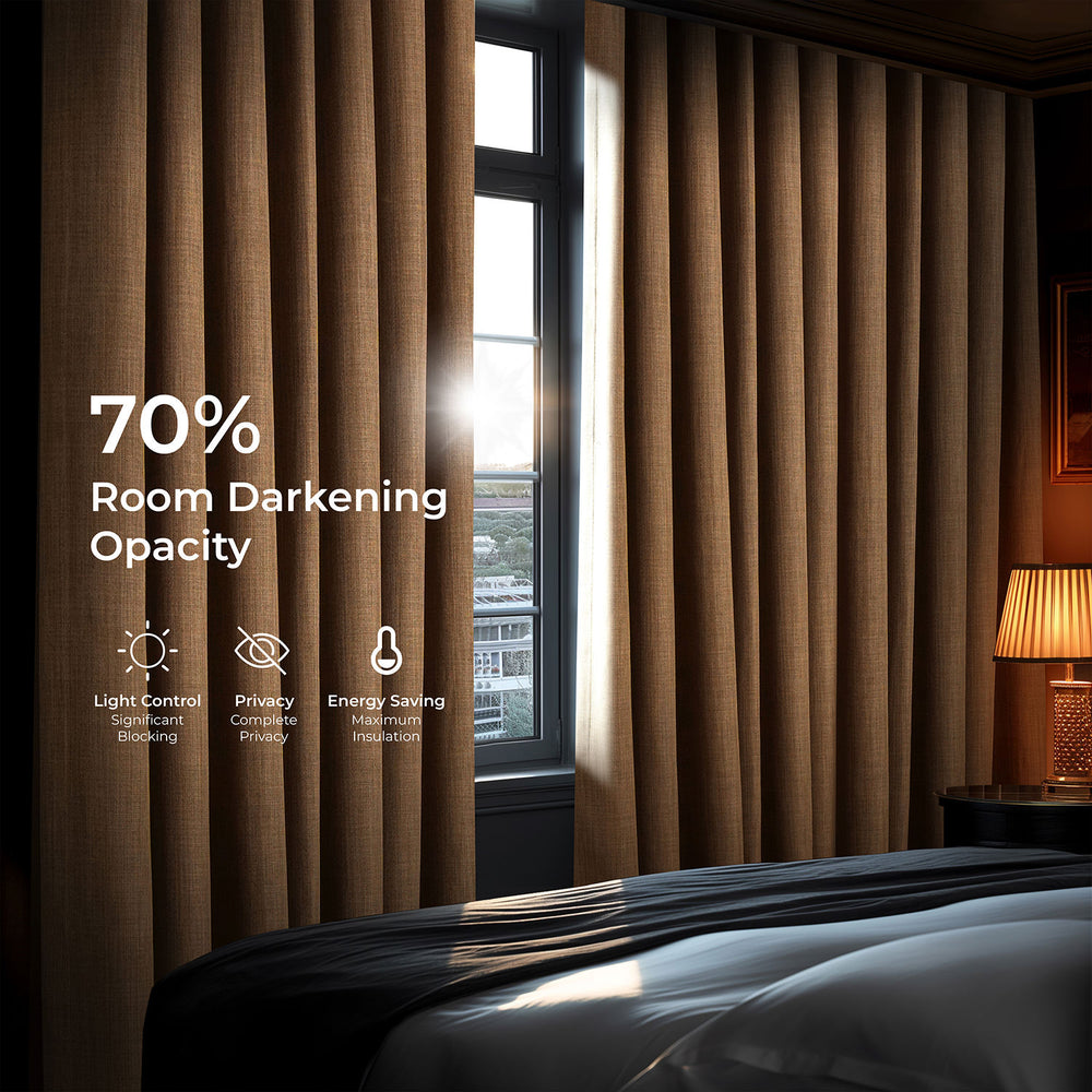 Butterscotch Grommet Textured Faux Linen Room Darkening Curtain