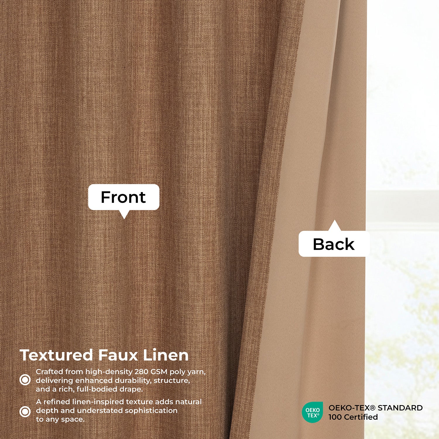 Butterscotch Textured Faux Linen Room Darkening Curtain