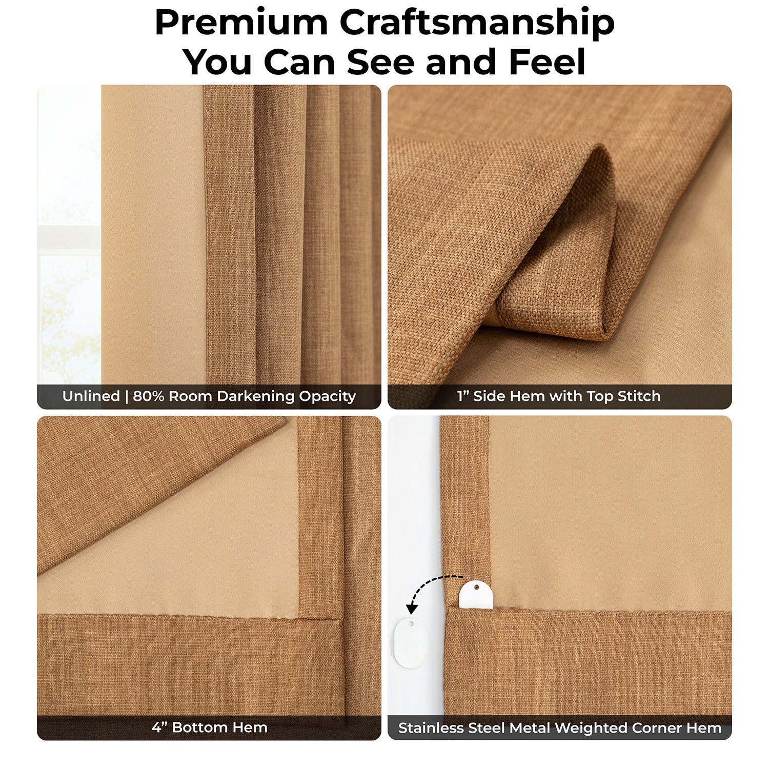 Butterscotch Textured Faux Linen Room Darkening Curtain