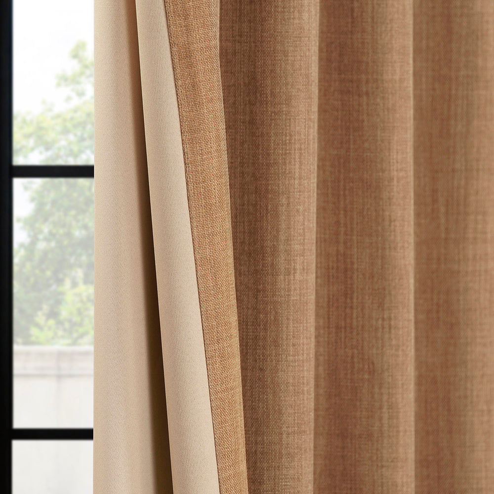 Butterscotch Grommet Textured Faux Linen Room Darkening Curtain