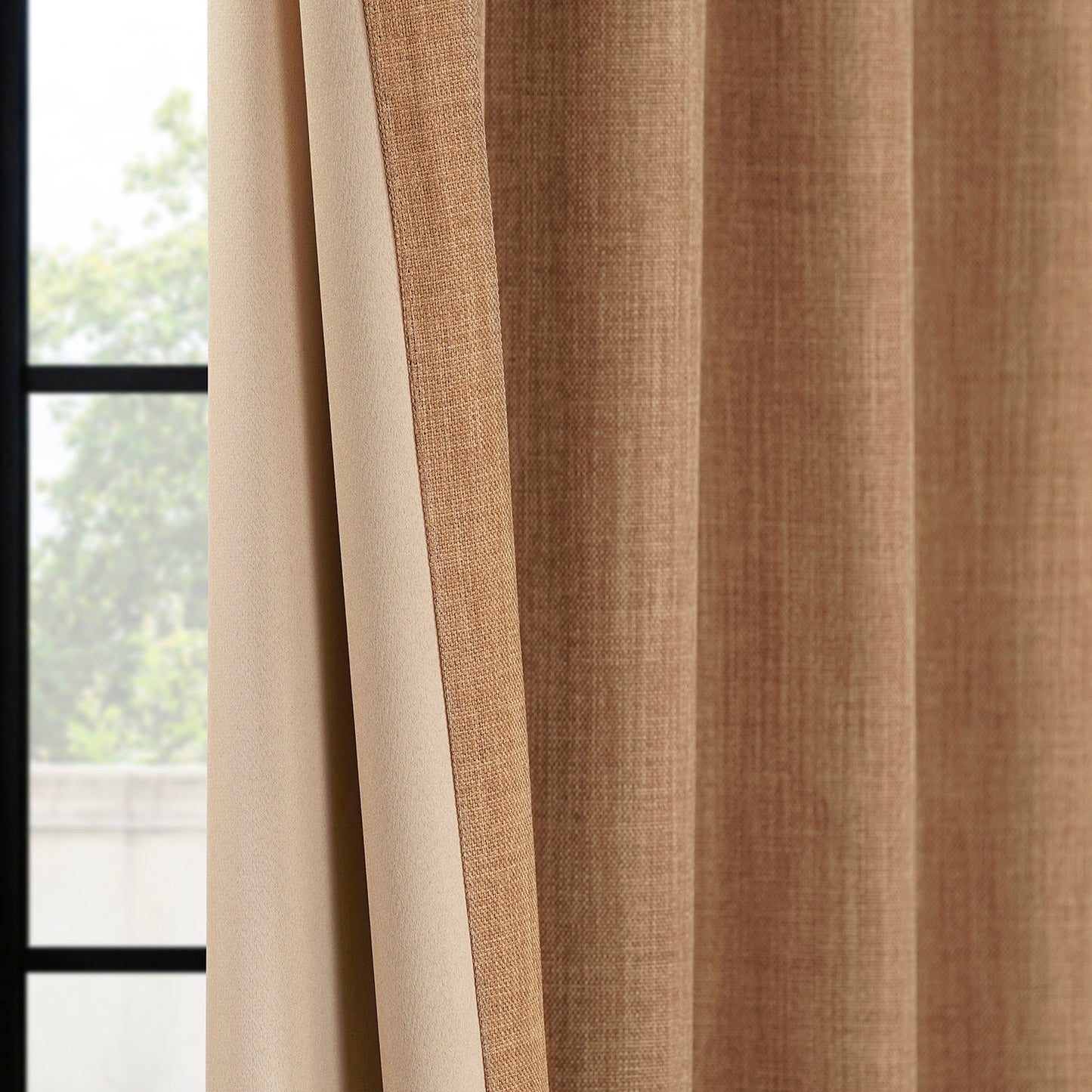 Butterscotch Grommet Textured Faux Linen Room Darkening Curtain