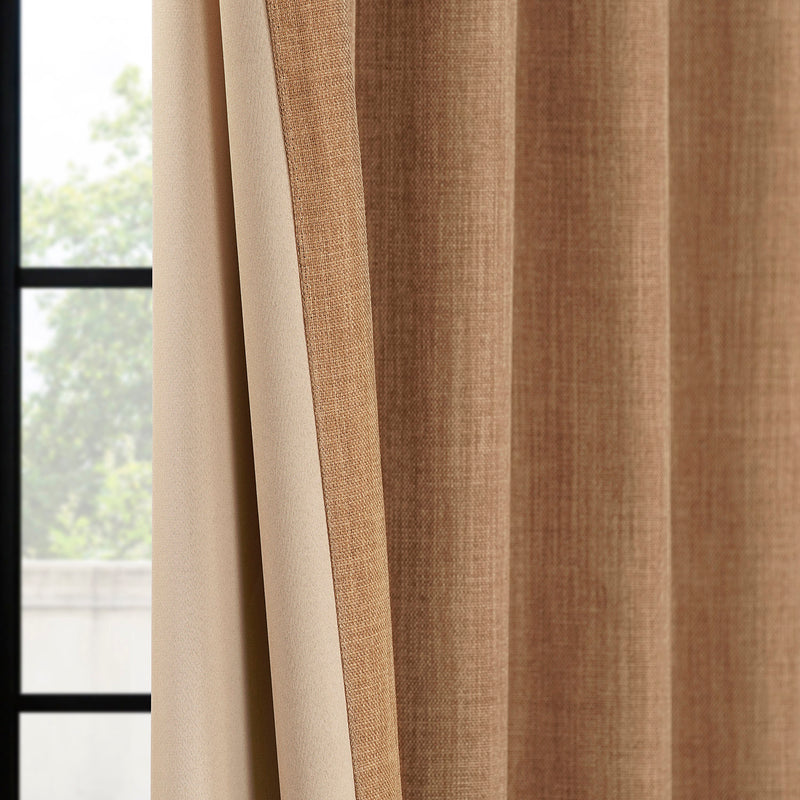 Butterscotch Grommet Textured Faux Linen Room Darkening Curtain