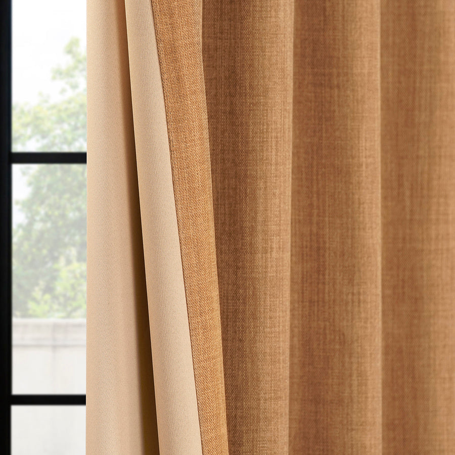 Butterscotch Grommet Textured Faux Linen Room Darkening Curtain